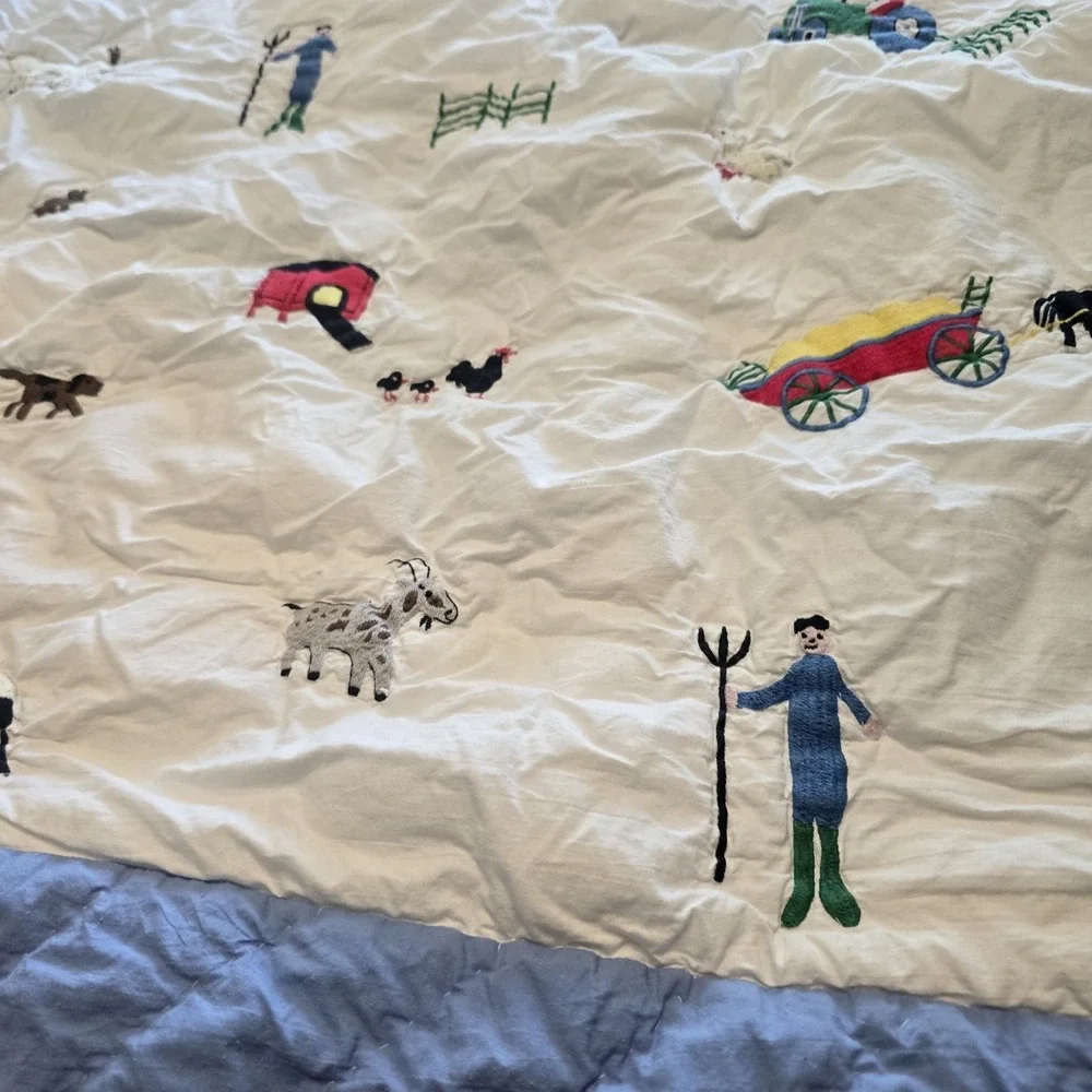 Rare Garnet Hill Kids Twin Size Quilt Blanket Farm Animals Theme Adorable EUC